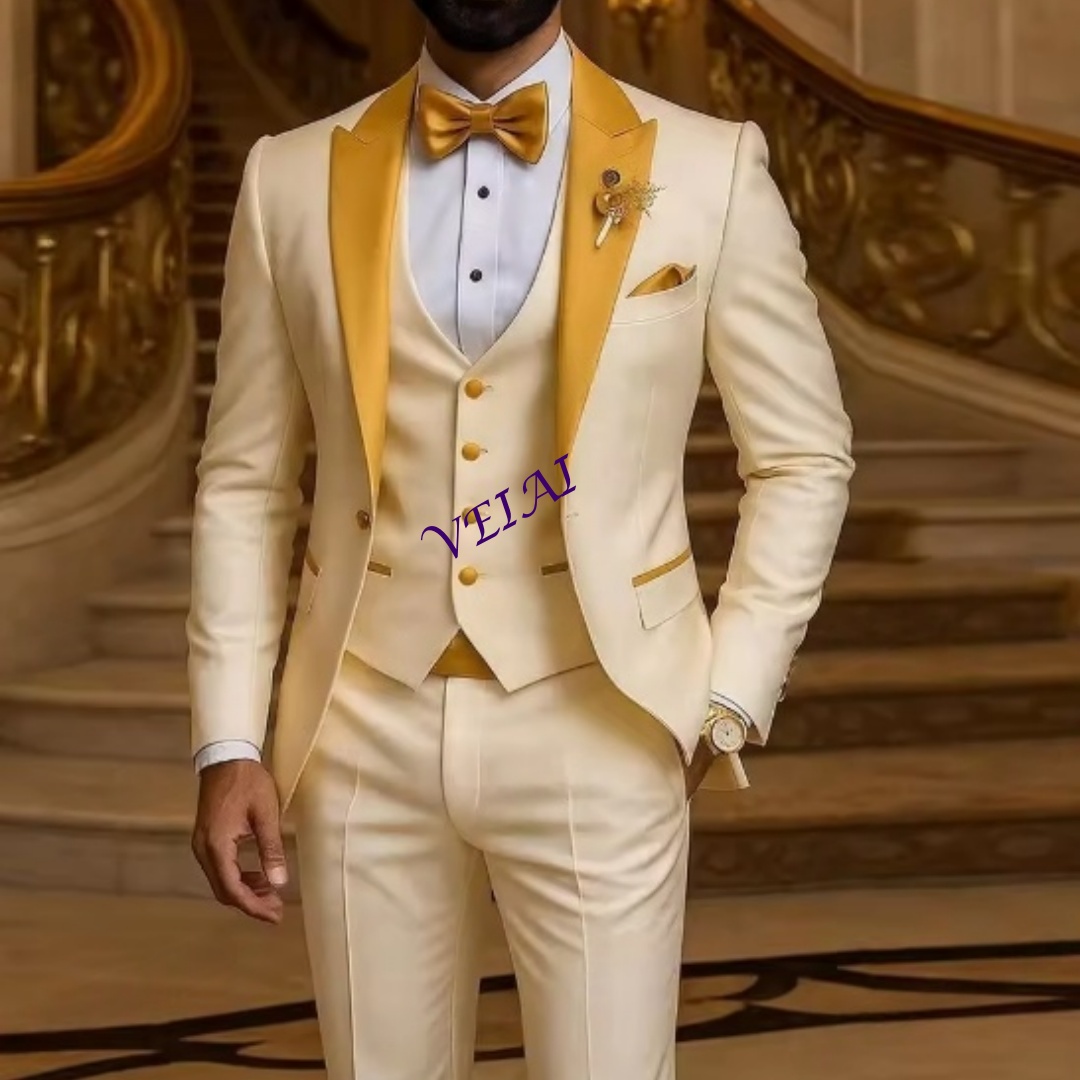 Men'S Formal Attire - Özel Tasarım Altın Yaka Fildişi Erkek