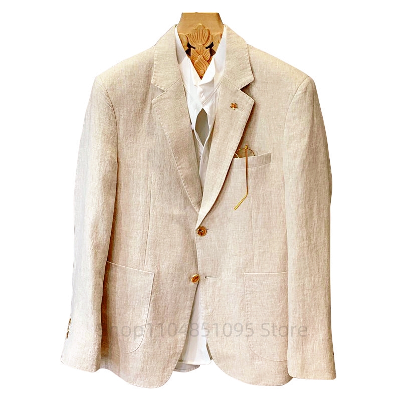 Men Formal Wear Summer - Bej Erkek Takım Elbise Keten Blazer