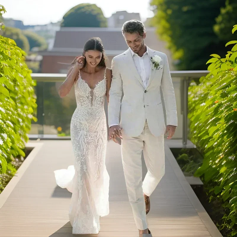 Men Formal Wear Summer - Keten Düğün Smokin Erkekler Için Yaz