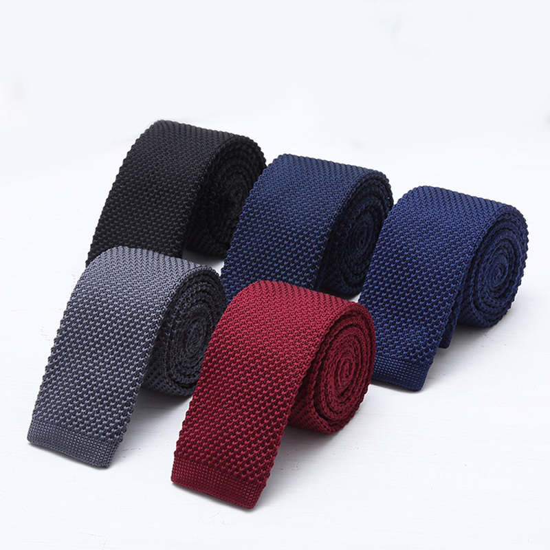 Men'S Formal Wear Ties - 6 cm Düz Siyah Beyaz Örme